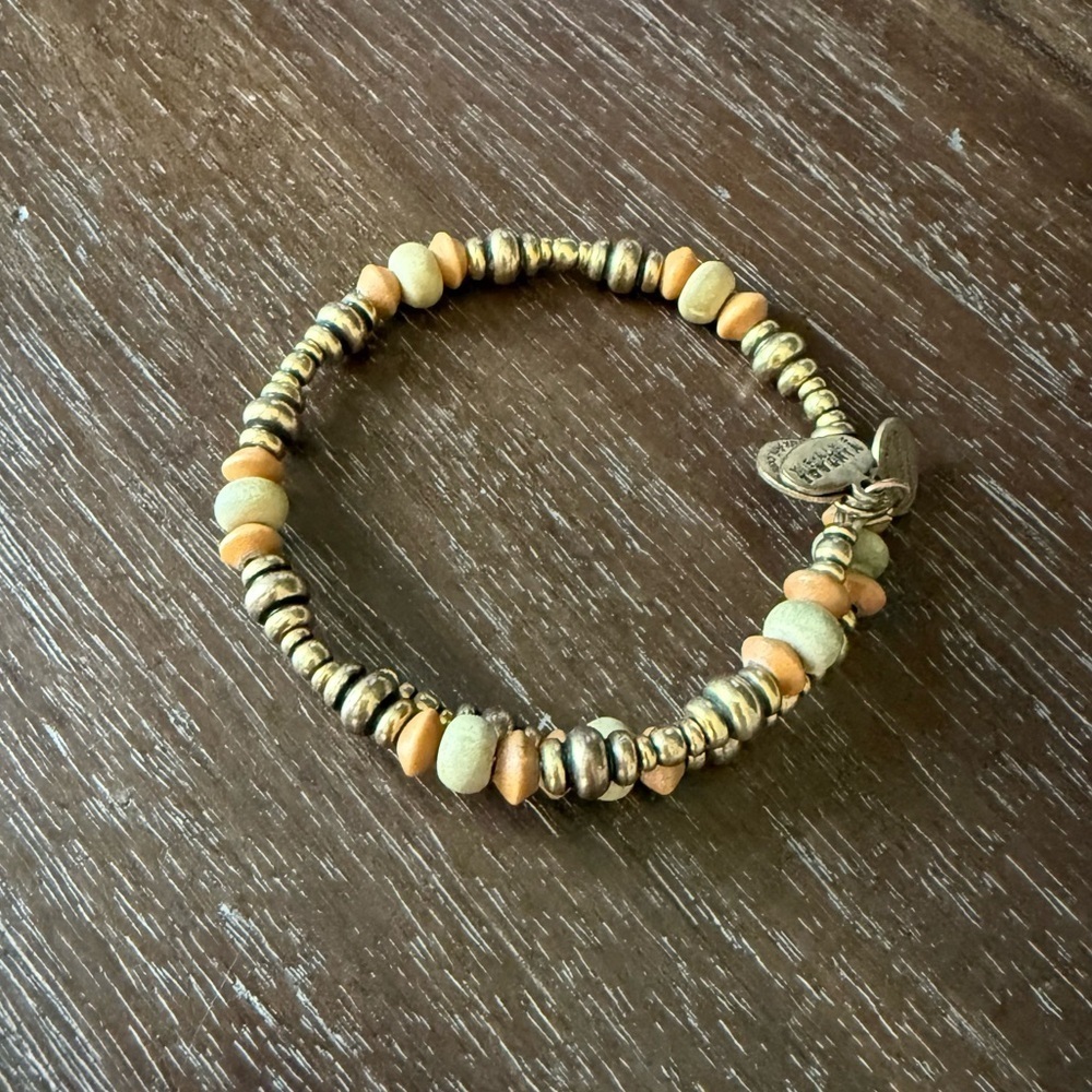Alex and Ani Gold and Tan Beaded Bracelet